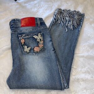 Women’s Embroidered Boot Cut Jeans in Light Blue